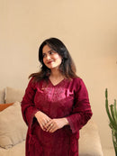 Ruby Wine Embroidered Rayon Cotton Pakistani Suit