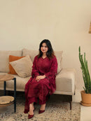 Ruby Wine Embroidered Rayon Cotton Pakistani Suit