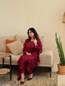Ruby Wine Embroidered Rayon Cotton Pakistani Suit
