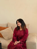 Ruby Wine Embroidered Rayon Cotton Pakistani Suit