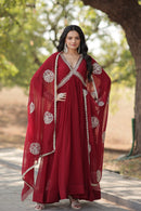 KA 1107 B Royal Wine Red Party Wear Anarkali Gowns