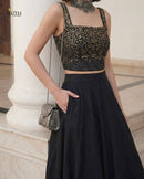 Alizeh 9005 Black & Gold Chevron Sequin Party Wear Lehenga