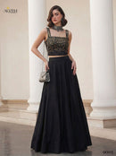 Alizeh 9005 Black & Gold Chevron Sequin Party Wear Lehenga