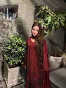 LG 2095 Wine Maroon Embroidered Silk Pakistani Suit
