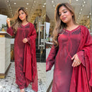 LG 2095 Wine Maroon Embroidered Silk Pakistani Suit