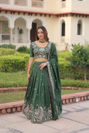 LW 7153 Deep Bottle Green Embroidered Lehenga Choli