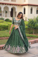 LW 7153 Deep Bottle Green Embroidered Lehenga Choli
