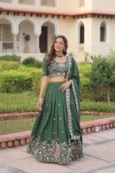 LW 7153 Deep Bottle Green Embroidered Lehenga Choli