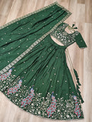 LW 7153 Deep Bottle Green Embroidered Lehenga Choli