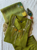 KR 408 Olive Green Cotton Kurti