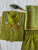 KR 408 Olive Green Cotton Kurti