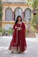 KA 1144 B Ruby Red Georgette Anarkali Gown
