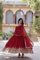 KA 1144 B Ruby Red Georgette Anarkali Gown