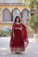 KA 1144 B Ruby Red Georgette Anarkali Gown