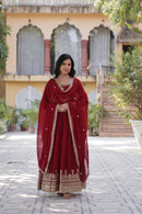 KA 1144 B Ruby Red Georgette Anarkali Gown
