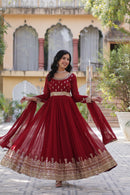 KA 1144 B Ruby Red Georgette Anarkali Gown