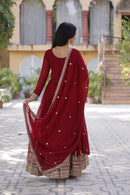 KA 1144 B Ruby Red Georgette Anarkali Gown