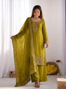 NSR 893 Olive Green Embroidered Salwar Suits