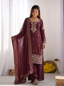 NSR 893 C Wine Embroidered Salwar Suits