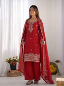 NSR 893 F Crimson Red Embroidered Salwar Suits