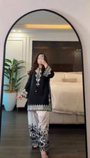 JF 044 Black & White Embroidered Pakistani Farshi Salwar