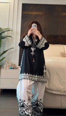 JF 044 Black & White Embroidered Pakistani Farshi Salwar