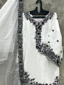 Hoor Tex HF 638 Pakistani Style White Embroidered Palazzo Dress