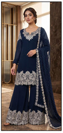 Hoor Tex HF 836 B Navy Blue Georgette Embroidered Sharara Suit