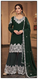 Hoor Tex HF 836 D Bottle Green Georgette Embroidered Sharara Suit