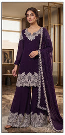 Hoor Tex HF 836 C Wine Purple Georgette Embroidered Sharara Suit