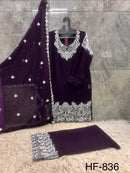 Hoor Tex HF 836 C Wine Purple Georgette Embroidered Sharara Suit