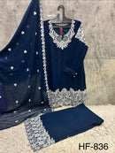 Hoor Tex HF 836 B Navy Blue Georgette Embroidered Sharara Suit