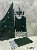 Hoor Tex HF 836 D Bottle Green Georgette Embroidered Sharara Suit