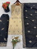 JF 039 F Beige and Black Silk Embroidered Worked Pakistani Suits