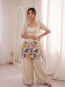 KR 1015 Ivory Chanderi Silk Floral Embroidered Co-Ord Set