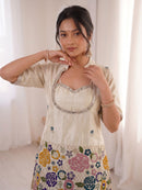 KR 1015 Ivory Chanderi Silk Floral Embroidered Co-Ord Set
