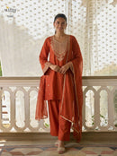 Alizeh 7099 Luxury Orange Embroidered Work Pakistani Suit