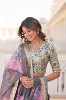 LW 7104 A Grey Floral Ethnic Lehenga