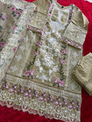 Mehboob Tex 2071 Taupe Brown Embroidered Pakistani Suit