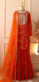 Aghajaan 1043 C Heavy Blooming Georgette Floral Embroidery Sharara