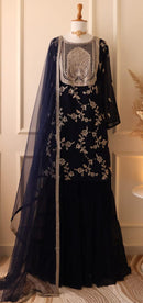 Aghajaan 1043 B Heavy Blooming Georgette Floral Embroidery Sharara