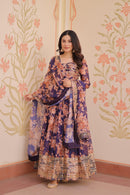 LW 9236 B Teal Floral Printed Anarkali Gown