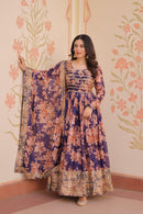 LW 9236 B Teal Floral Printed Anarkali Gown