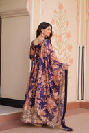 LW 9236 B Teal Floral Printed Anarkali Gown
