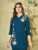 DIVA 161 B EthnicTeal Blue Embroidered Co Ord Set