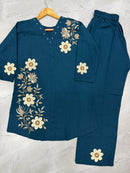DIVA 161 B EthnicTeal Blue Embroidered Co Ord Set