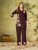 DIVA 161 C Ethnic Wine Embroidered Co Ord Set