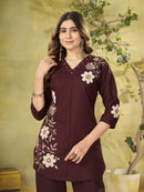 DIVA 161 C Ethnic Wine Embroidered Co Ord Set