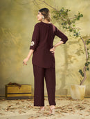 DIVA 161 C Ethnic Wine Embroidered Co Ord Set