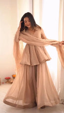 ZSR 3150 A Designer Pastel Beige Georgette Sharara
